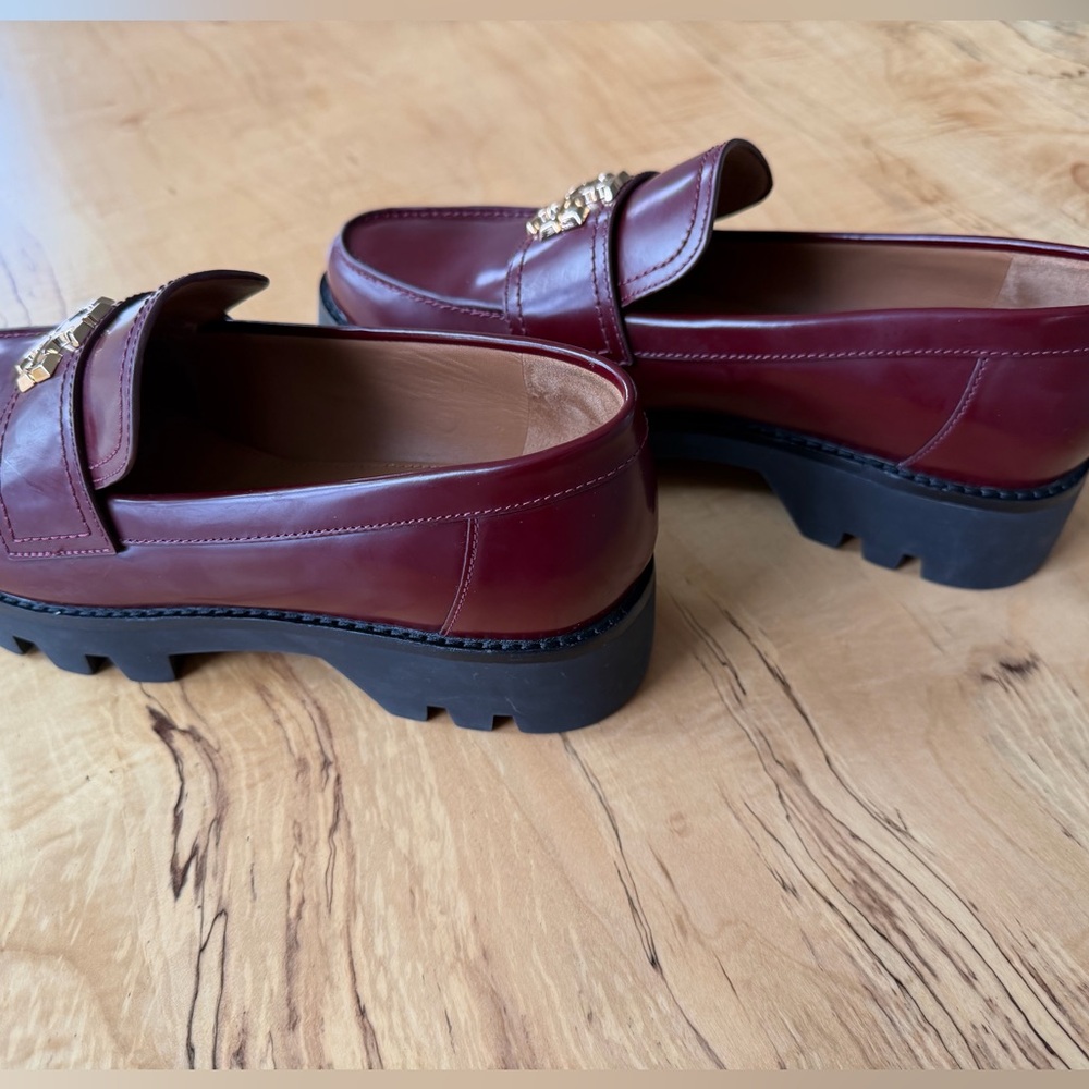 NWT Tory Burch Mini Everly Chunky Loafers Logo Burgundy, 9 - Picture 9 of 12
